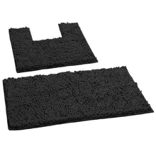 Load image into Gallery viewer, 2 Piece Bath Rug + Square Cutout Toilet Mat Set, Black