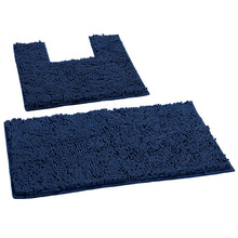 Load image into Gallery viewer, 2 Piece Bath Rug + Square Cutout Toilet Mat Set, Blue