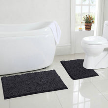 Load image into Gallery viewer, LuxUrux Bathroom Rugs Luxury Chenille 2-Piece Bath Mat Set, Charcoal