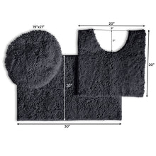 Load image into Gallery viewer, 3pc Set (Style B) Bath Rug + U Shape Toilet Mat + Round Toilet Lid Cover Rug, Charcoal