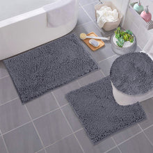 Load image into Gallery viewer, 3pc Set (Style B) Bath Rug + U Shape Toilet Mat + Round Toilet Lid Cover Rug, Blue
