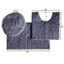 Load image into Gallery viewer, 3pc Set (Style B) Bath Rug + U Shape Toilet Mat + Round Toilet Lid Cover Rug, Blue
