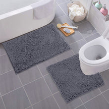 Load image into Gallery viewer, LuxUrux Bathroom Rugs Luxury Chenille 2-Piece Bath Mat Set, Dark Gray