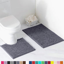 Load image into Gallery viewer, Luxury Chenille Bathroom Rugs 2-Piece Bath Mat Set, Small, Dark Gray