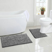 Load image into Gallery viewer, LuxUrux Bathroom Rugs Luxury Chenille 2-Piece Bath Mat Set, Light Grey