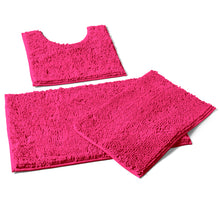Load image into Gallery viewer, 3 Piece Set (Style A) Bath Rugs + U Shape Toilet Mat, Hot Pink