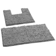 Load image into Gallery viewer, 2 Piece Bath Rug + Square Cutout Toilet Mat Set, Light Grey