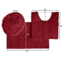 Load image into Gallery viewer, 3pc Set (Style B) Bath Rug + U Shape Toilet Mat + Round Toilet Lid Cover Rug, Maroon-red