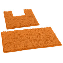 Load image into Gallery viewer, 2 Piece Bath Rug + Square Cutout Toilet Mat Set, Orange