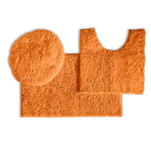 Load image into Gallery viewer, 3pc Set (Style B) Bath Rug + U Shape Toilet Mat + Round Toilet Lid Cover Rug, Orange