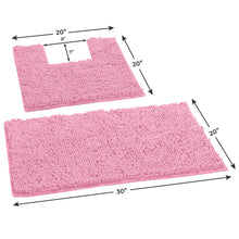 Load image into Gallery viewer, 2 Piece Bath Rug + Square Cutout Toilet Mat Set, Pink