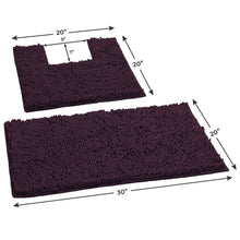 Load image into Gallery viewer, 2 Piece Bath Rug + Square Cutout Toilet Mat Set, Plum