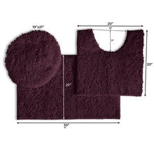 Load image into Gallery viewer, 3pc Set (Style B) Bath Rug + U Shape Toilet Mat + Round Toilet Lid Cover Rug, Plum