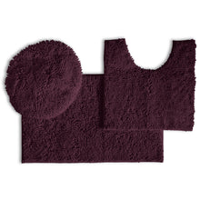 Load image into Gallery viewer, 3pc Set (Style B) Bath Rug + U Shape Toilet Mat + Round Toilet Lid Cover Rug, Plum