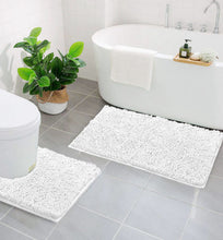 Load image into Gallery viewer, LuxUrux Bathroom Rugs Luxury Chenille 2-Piece Bath Mat Set, White