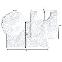 Load image into Gallery viewer, 3pc Set (Style B) Bath Rug + U Shape Toilet Mat + Round Toilet Lid Cover Rug, White
