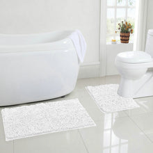 Load image into Gallery viewer, LuxUrux Bathroom Rugs Luxury Chenille 2-Piece Bath Mat Set, White