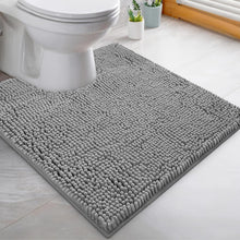 Load image into Gallery viewer, LuxUrux U-Shaped Toilet Rug – Washable Plush Chenille Bathroom Mat, Soft Absorbent Microfiber Bath Rug for Toilet Base, Non-Slip 20x20 Inch, Light Grey
