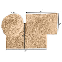 Load image into Gallery viewer, 3pc Set (Style C) Bath Rugs + Round Toilet Lid Rug, Birch
