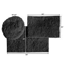 Load image into Gallery viewer, 3pc Set (Style C) Bath Rugs + Round Toilet Lid Rug, Black
