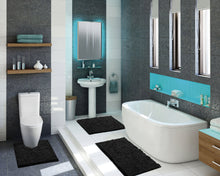 Load image into Gallery viewer, 3 Piece Set (Style A) Bath Rugs + U Shape Toilet Mat, Black
