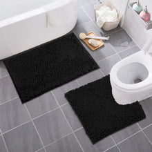 Load image into Gallery viewer, LuxUrux Bathroom Rugs Luxury Chenille 2-Piece Bath Mat Set, Black
