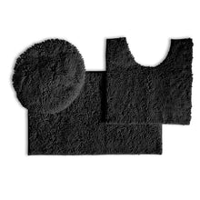 Load image into Gallery viewer, 3pc Set (Style B) Bath Rug + U Shape Toilet Mat + Round Toilet Lid Cover Rug, Black
