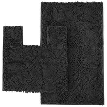 Load image into Gallery viewer, 2 Piece Bath Rug + Square Cutout Toilet Mat Set, Black

