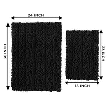 Load image into Gallery viewer, 2 Piece Rectangular Bath Rug Set, 15x23 + 24x36 inch, Black
