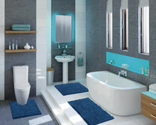 Load image into Gallery viewer, 3 Piece Set (Style A) Bath Rugs + U Shape Toilet Mat, Blue
