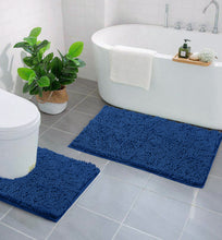 Load image into Gallery viewer, LuxUrux Bathroom Rugs Luxury Chenille 2-Piece Bath Mat Set, Blue
