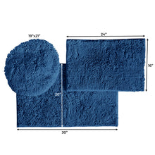 Load image into Gallery viewer, 3pc Set (Style C) Bath Rugs + Round Toilet Lid Rug, Blue

