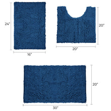 Load image into Gallery viewer, 3 Piece Set (Style A) Bath Rugs + U Shape Toilet Mat, Blue
