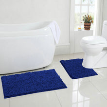 Load image into Gallery viewer, LuxUrux Bathroom Rugs Luxury Chenille 2-Piece Bath Mat Set, Blue
