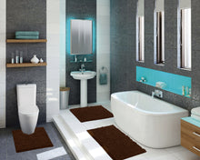 Load image into Gallery viewer, 3 Piece Set (Style A) Bath Rugs + U Shape Toilet Mat, Brown
