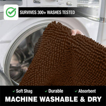 Load image into Gallery viewer, 2 Piece Bath Rug + Square Cutout Toilet Mat Set, Brown
