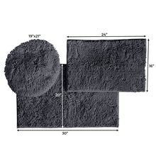 Load image into Gallery viewer, 3pc Set (Style C) Bath Rugs + Round Toilet Lid Rug, Charcoal
