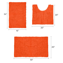 Load image into Gallery viewer, 3 Piece Set (Style A) Bath Rugs + U Shape Toilet Mat, Hot Pink
