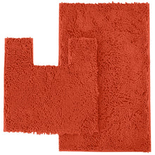 Load image into Gallery viewer, 2 Piece Bath Rug + Square Cutout Toilet Mat Set, Coral
