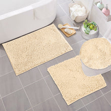 Load image into Gallery viewer, 3pc Set (Style B) Bath Rug + U Shape Toilet Mat + Round Toilet Lid Cover Rug, Cream
