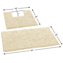 Load image into Gallery viewer, 2 Piece Bath Rug + Square Cutout Toilet Mat Set, Cream
