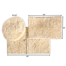 Load image into Gallery viewer, 3pc Set (Style C) Bath Rugs + Round Toilet Lid Rug, Cream
