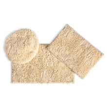 Load image into Gallery viewer, 3pc Set (Style C) Bath Rugs + Round Toilet Lid Rug, Cream

