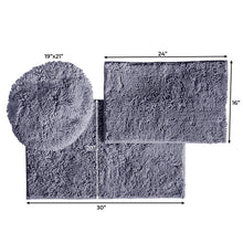 Load image into Gallery viewer, 3pc Set (Style C) Bath Rugs + Round Toilet Lid Rug, Dark Grey
