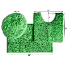 Load image into Gallery viewer, 3pc Set (Style B) Bath Rug + U Shape Toilet Mat + Round Toilet Lid Cover Rug, Green

