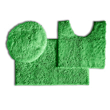 Load image into Gallery viewer, 3pc Set (Style B) Bath Rug + U Shape Toilet Mat + Round Toilet Lid Cover Rug, Green
