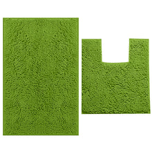 Load image into Gallery viewer, 2 Piece Bath Rug + Square Cutout Toilet Mat Set, Green
