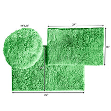 Load image into Gallery viewer, 3pc Set (Style C) Bath Rugs + Round Toilet Lid Rug, Green

