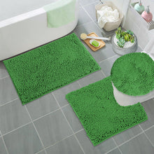 Load image into Gallery viewer, 3pc Set (Style B) Bath Rug + U Shape Toilet Mat + Round Toilet Lid Cover Rug, Green
