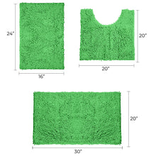 Load image into Gallery viewer, 3 Piece Set (Style A) Bath Rugs + U Shape Toilet Mat, Green
